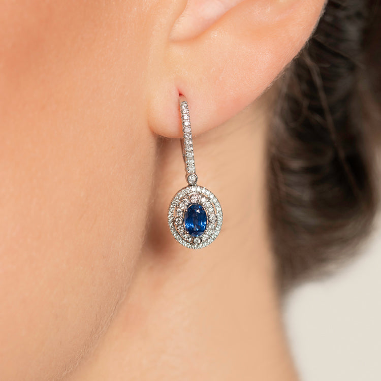 Aretes zafiro con doble halo