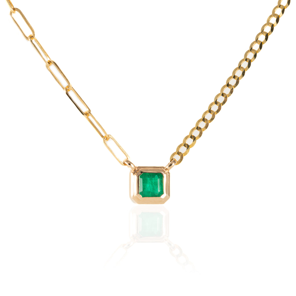 Emerald necklace with square bezel