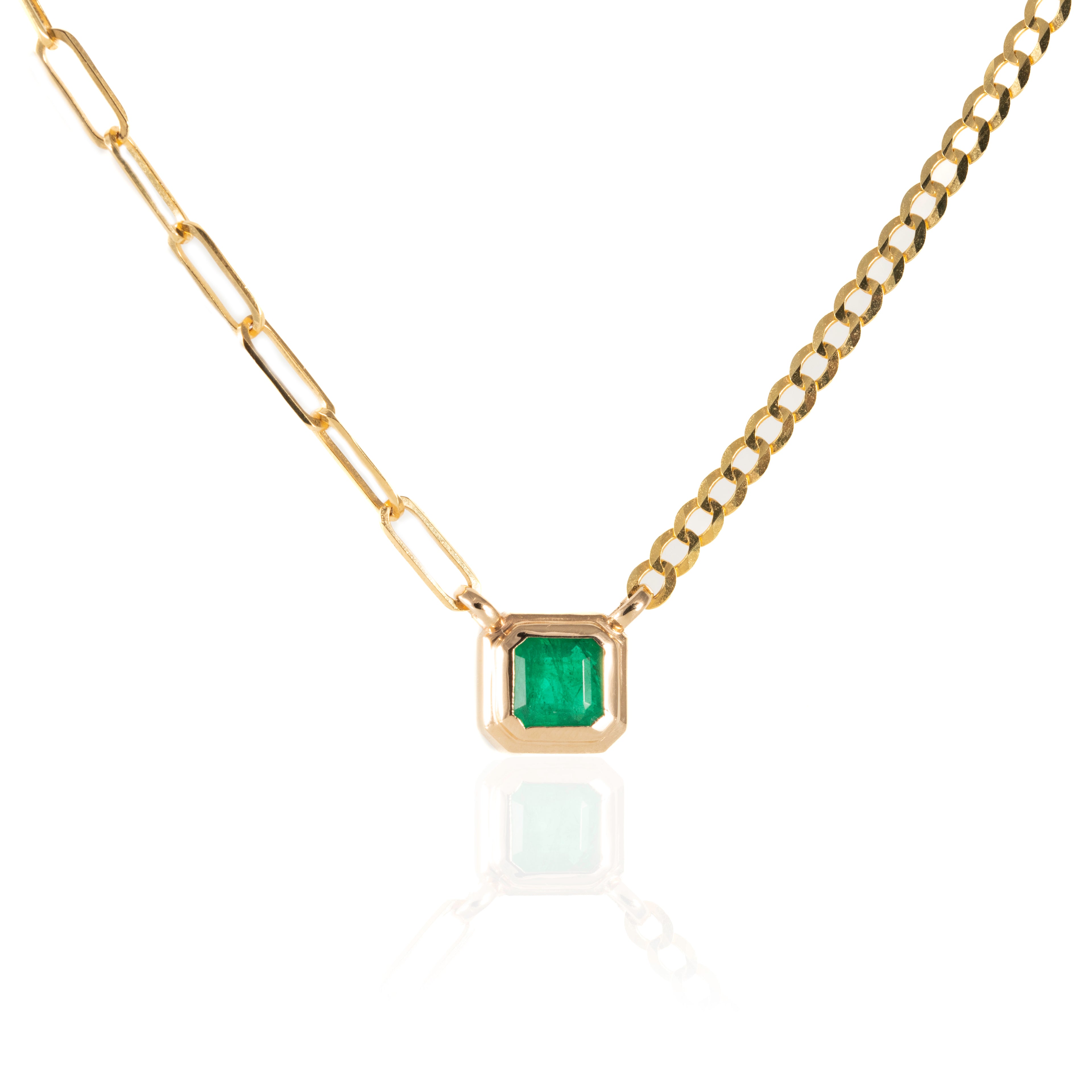 Emerald necklace with square bezel